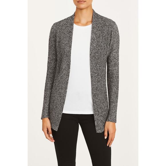 Eileen Fisher Black Marled 100 Linen Open Front Cardigan Sweater XS Fall Winter - Picture 1 of 10